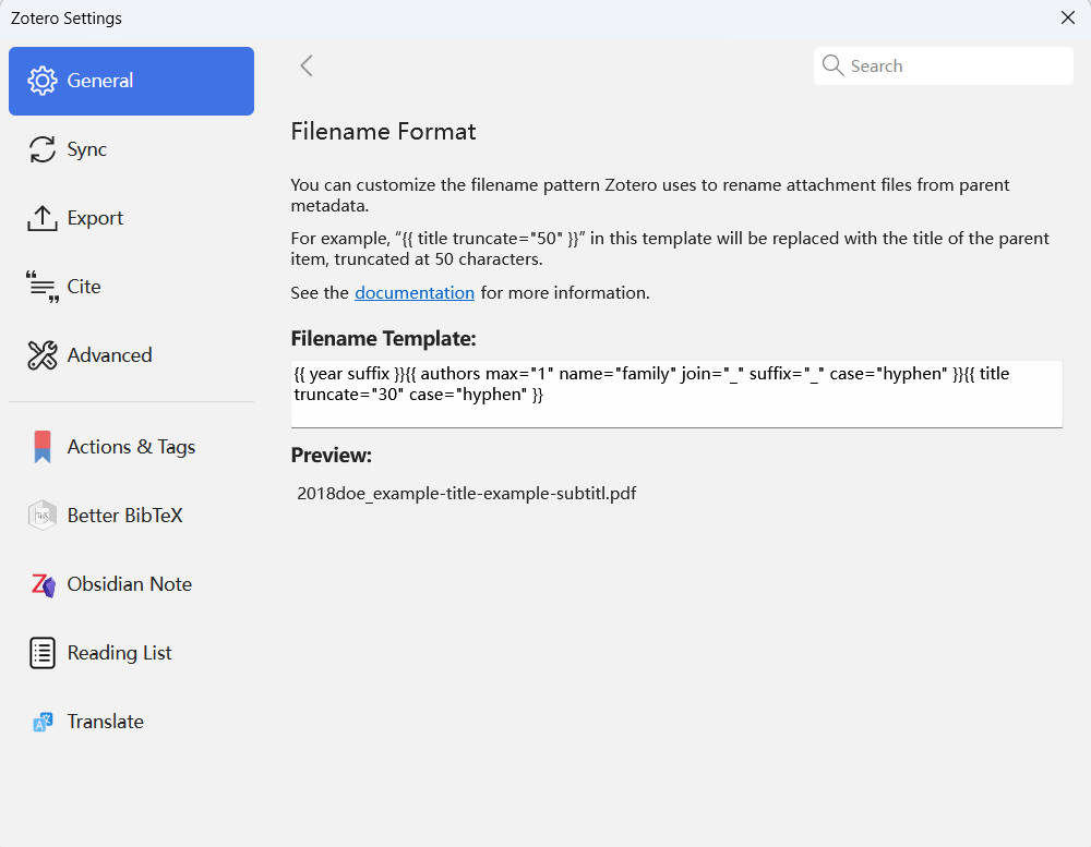 Figure 1.1.Filename Format settings