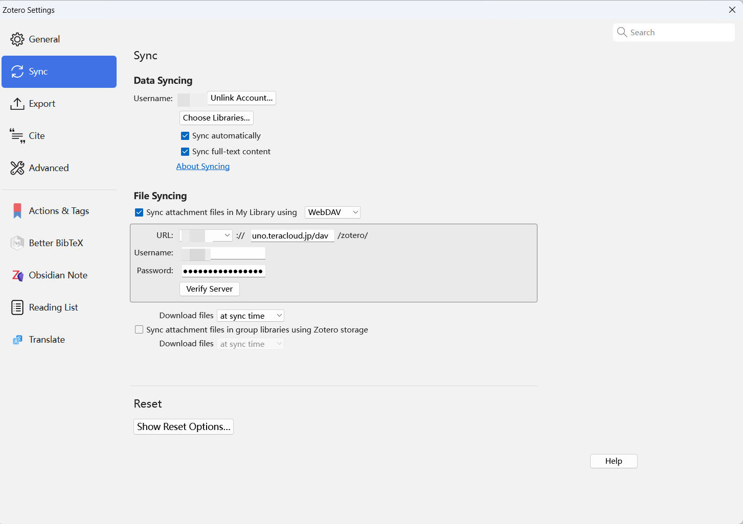 Figure 2.Sync settings