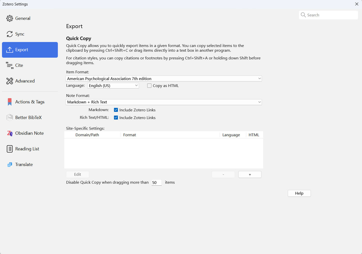 Figure 3.Export settings